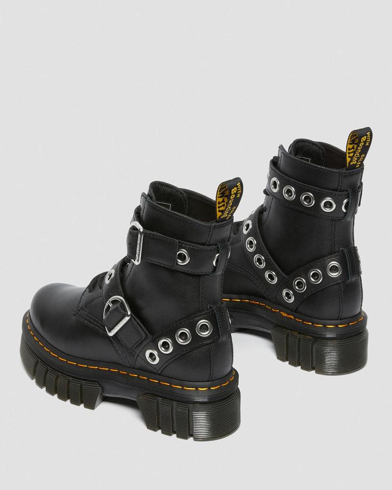 Dr Martens Audrick Hardware Læder Platform Støvler Dame Sort | DK 233FDN